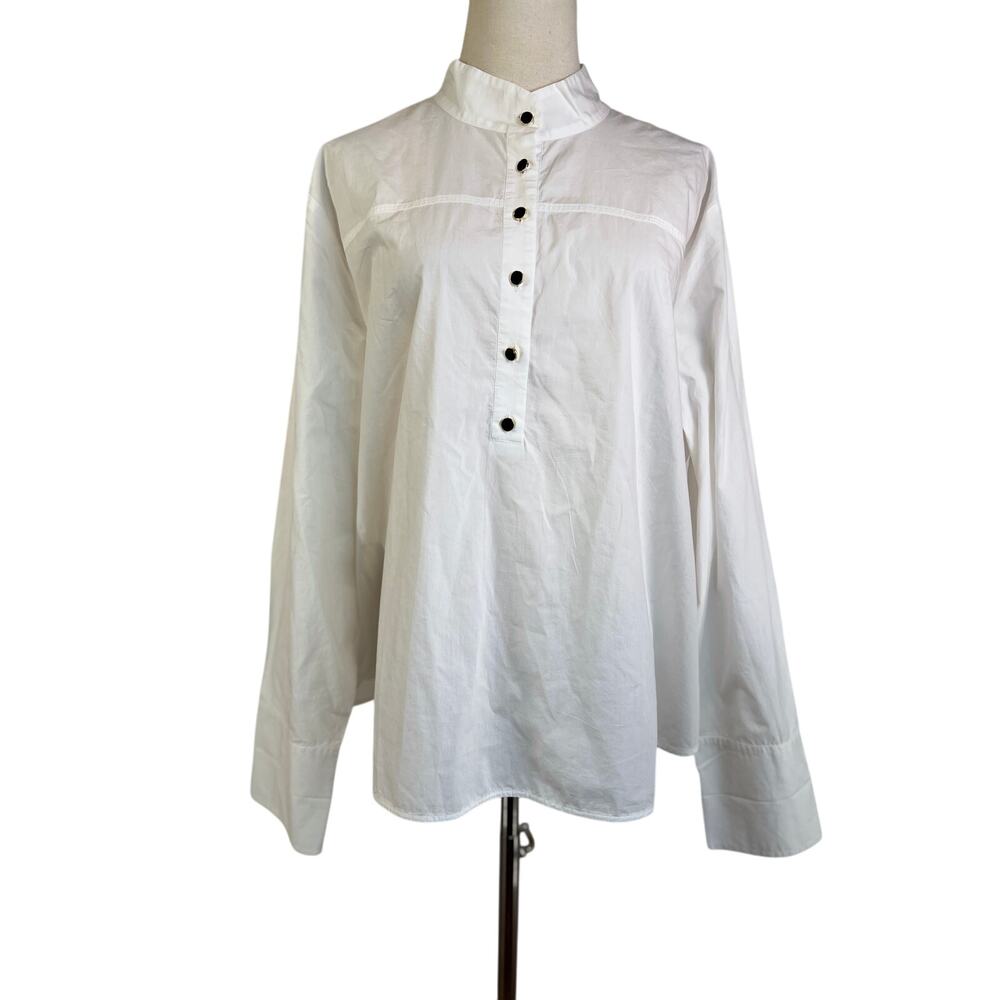 J. Crew Band Collar Tuxedo Popover Tunic White Cotton AU293